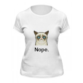 Женская футболка с принтом Сердитый котик / Grumpy Cat (Пиксельный) в Новосибирске,  |  | Тематика изображения на принте: 