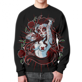 full_print_sweatshirt с принтом Sugar skull girl в Новосибирске,  |  | Тематика изображения на принте: 