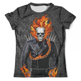 full_print_tee с принтом Ghost Rider в Новосибирске, Футболка с нанесением полноцветного изображения по всей поверхности может быть выполнена в двух вариантах - ХЛОПОК и СИНТЕТИКА. | Хлопок - ткань из 100% хлопка высшего качества пенье.  <br>Синтетика - ткань с высоким содержанием синтетического волокна (до 80%).  Материал хорошо тянется, имеет приятную на ощупь фактуру | Тематика изображения на принте: 