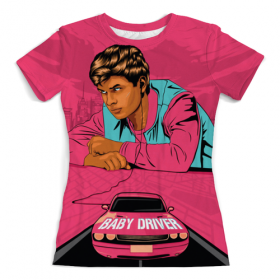 full_print_woman_tee с принтом Baby Driver в Новосибирске, Футболка с нанесением полноцветного изображения по всей поверхности может быть выполнена в двух вариантах - ХЛОПОК и СИНТЕТИКА. | Хлопок - ткань из 100% хлопка высшего качества пенье.  <br>Синтетика - ткань с высоким содержанием синтетического волокна (до 80%).  Материал хорошо тянется, имеет приятную на ощупь фактуру | 