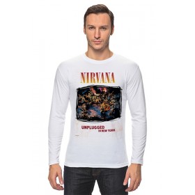 Мужской лонгслив с принтом Nirvana Unplagged album t-shirt в Новосибирске, Хлопок |  | Тематика изображения на принте: 