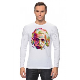 Мужской лонгслив с принтом Альберт Эйнштейн (Albert Einstein) в Новосибирске, Хлопок |  | 