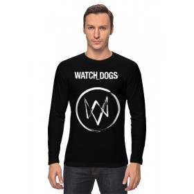 Мужской лонгслив с принтом Watch_Dogs в Новосибирске, Хлопок |  | 