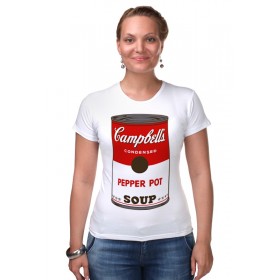 Женская футболка стрэйч с принтом Campbells Soup (Энди Уорхол) в Новосибирске,  |  | 