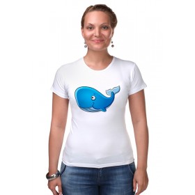 Женская футболка стрэйч с принтом Голубой морской кит-кашалот в Новосибирске,  |  | 