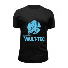 Мужская футболка Premium с принтом Fallout Vault-Tec в Новосибирске, Белый, черный, серый меланж, голубой: 100% хлопок, плотность 160 гр. Остальные цвета: 92% хлопок, 8% лайкра, плотность 170-180гр. |  | 