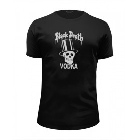 Мужская футболка Premium с принтом Black Death Vodka в Новосибирске, Белый, черный, серый меланж, голубой: 100% хлопок, плотность 160 гр. Остальные цвета: 92% хлопок, 8% лайкра, плотность 170-180гр. |  | Тематика изображения на принте: 