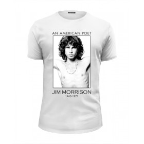 Мужская футболка Premium с принтом Джим Моррисон в Новосибирске, Белый, черный, серый меланж, голубой: 100% хлопок, плотность 160 гр. Остальные цвета: 92% хлопок, 8% лайкра, плотность 170-180гр. |  | 