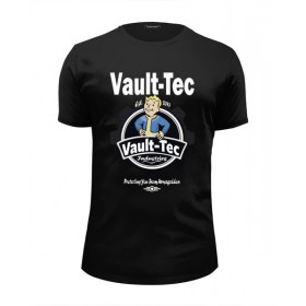Мужская футболка Premium с принтом Fallout Vault-Tec в Новосибирске, Белый, черный, серый меланж, голубой: 100% хлопок, плотность 160 гр. Остальные цвета: 92% хлопок, 8% лайкра, плотность 170-180гр. |  | 