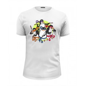 Мужская футболка Premium с принтом Пингвины-ниндзя в Новосибирске, Белый, черный, серый меланж, голубой: 100% хлопок, плотность 160 гр. Остальные цвета: 92% хлопок, 8% лайкра, плотность 170-180гр. |  | 