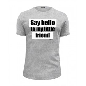 Мужская футболка Premium с принтом Say hello to my little friend / Scarface в Новосибирске, Белый, черный, серый меланж, голубой: 100% хлопок, плотность 160 гр. Остальные цвета: 92% хлопок, 8% лайкра, плотность 170-180гр. |  | 