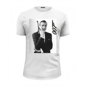 Мужская футболка Premium с принтом James Bond в Новосибирске, Белый, черный, серый меланж, голубой: 100% хлопок, плотность 160 гр. Остальные цвета: 92% хлопок, 8% лайкра, плотность 170-180гр. |  | 