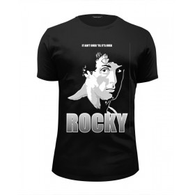 Мужская футболка Premium с принтом Rocky Balboa в Новосибирске, Белый, черный, серый меланж, голубой: 100% хлопок, плотность 160 гр. Остальные цвета: 92% хлопок, 8% лайкра, плотность 170-180гр. |  | Тематика изображения на принте: 