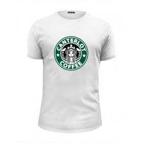 Мужская футболка Premium с принтом Canterlot Coffee (Starbucks x Luna) в Новосибирске, Белый, черный, серый меланж, голубой: 100% хлопок, плотность 160 гр. Остальные цвета: 92% хлопок, 8% лайкра, плотность 170-180гр. |  | 