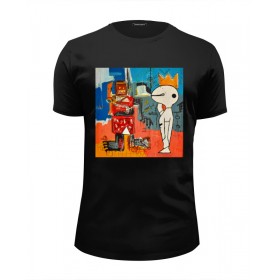 Мужская футболка Premium с принтом Basquiat/Жан-Мишель Баския в Новосибирске, Белый, черный, серый меланж, голубой: 100% хлопок, плотность 160 гр. Остальные цвета: 92% хлопок, 8% лайкра, плотность 170-180гр. |  | 