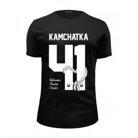 Мужская футболка Premium с принтом Kamchatka by DesignMinistry City в Новосибирске, Белый, черный, серый меланж, голубой: 100% хлопок, плотность 160 гр. Остальные цвета: 92% хлопок, 8% лайкра, плотность 170-180гр. |  | 