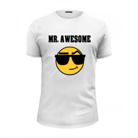 Мужская футболка Premium с принтом Mister Awesome в Новосибирске, Белый, черный, серый меланж, голубой: 100% хлопок, плотность 160 гр. Остальные цвета: 92% хлопок, 8% лайкра, плотность 170-180гр. |  | Тематика изображения на принте: 
