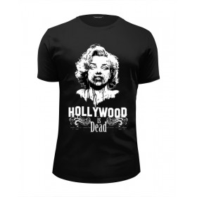 Мужская футболка Premium с принтом Hollywood is dead в Новосибирске, Белый, черный, серый меланж, голубой: 100% хлопок, плотность 160 гр. Остальные цвета: 92% хлопок, 8% лайкра, плотность 170-180гр. |  | 