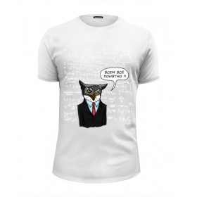 Мужская футболка Premium с принтом сова преподаватель у доски в Новосибирске, Белый, черный, серый меланж, голубой: 100% хлопок, плотность 160 гр. Остальные цвета: 92% хлопок, 8% лайкра, плотность 170-180гр. |  | 