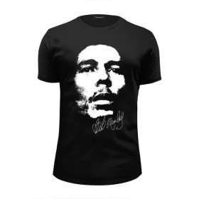 Мужская футболка Premium с принтом Bob Marley в Новосибирске, Белый, черный, серый меланж, голубой: 100% хлопок, плотность 160 гр. Остальные цвета: 92% хлопок, 8% лайкра, плотность 170-180гр. |  | 