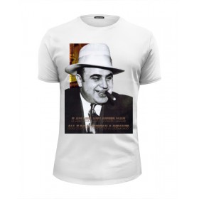 Мужская футболка Premium с принтом Аль Капоне в Новосибирске, Белый, черный, серый меланж, голубой: 100% хлопок, плотность 160 гр. Остальные цвета: 92% хлопок, 8% лайкра, плотность 170-180гр. |  | 