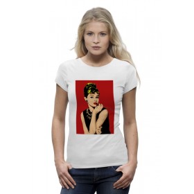 woman_tee с принтом Одри Хепбёрн (Audrey Hepburn) в Новосибирске,  |  | Тематика изображения на принте: 