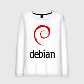 Женский лонгслив хлопок с принтом debian в Новосибирске, 100% хлопок |  | debian | linux | дистрибутивы | линукс | ос