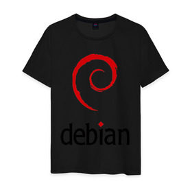 Мужская футболка хлопок с принтом debian в Новосибирске, 100% хлопок | прямой крой, круглый вырез горловины, длина до линии бедер, слегка спущенное плечо. | debian | linux | дистрибутивы | линукс | ос