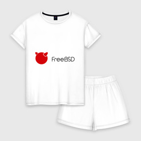 Женская пижама с шортиками хлопок с принтом Free BSD в Новосибирске, 100% хлопок | футболка прямого кроя, шорты свободные с широкой мягкой резинкой | freebsd | linux | линукс | люникс