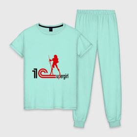 Женская пижама хлопок с принтом 1C SuperGirl (3) в Новосибирске, 100% хлопок | брюки и футболка прямого кроя, без карманов, на брюках мягкая резинка на поясе и по низу штанин | 1с | бухгалтерия | бухгалтерский учет | девушка | программа | программное обеспечение | супер
