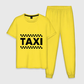 Мужская пижама хлопок с принтом Taxi в Новосибирске, 100% хлопок | брюки и футболка прямого кроя, без карманов, на брюках мягкая резинка на поясе и по низу штанин
 | taxi | для таксиста | такси | таксист | шашечки