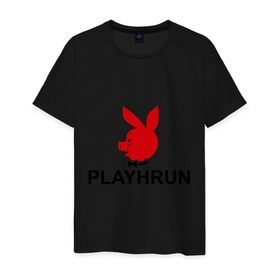 Мужская футболка хлопок с принтом Playhrun в Новосибирске, 100% хлопок | прямой крой, круглый вырез горловины, длина до линии бедер, слегка спущенное плечо. | Тематика изображения на принте: playboy | плейбой | плейхрюн | хрю
