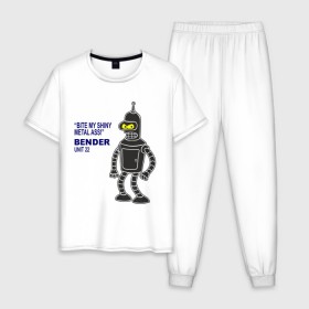 Мужская пижама хлопок с принтом Bender в Новосибирске, 100% хлопок | брюки и футболка прямого кроя, без карманов, на брюках мягкая резинка на поясе и по низу штанин
 | bender | futurama | футурама