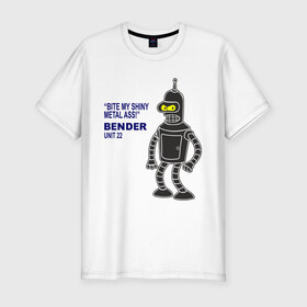 Мужская футболка премиум с принтом Bender в Новосибирске, 92% хлопок, 8% лайкра | приталенный силуэт, круглый вырез ворота, длина до линии бедра, короткий рукав | bender | futurama | футурама