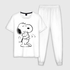 Мужская пижама хлопок с принтом Snoopy в Новосибирске, 100% хлопок | брюки и футболка прямого кроя, без карманов, на брюках мягкая резинка на поясе и по низу штанин
 | snoopy | сгупи