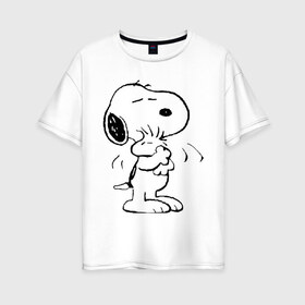 Женская футболка хлопок Oversize с принтом Snoopy в Новосибирске, 100% хлопок | свободный крой, круглый ворот, спущенный рукав, длина до линии бедер
 | snoopy | сгупи