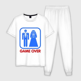 Мужская пижама хлопок с принтом Game over в Новосибирске, 100% хлопок | брюки и футболка прямого кроя, без карманов, на брюках мягкая резинка на поясе и по низу штанин
 | game over | жених | игра закончена | невеста