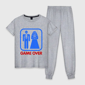 Женская пижама хлопок с принтом Game over в Новосибирске, 100% хлопок | брюки и футболка прямого кроя, без карманов, на брюках мягкая резинка на поясе и по низу штанин | game over | жених | игра закончена | невеста