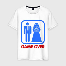 Мужская футболка хлопок с принтом Game over в Новосибирске, 100% хлопок | прямой крой, круглый вырез горловины, длина до линии бедер, слегка спущенное плечо. | Тематика изображения на принте: game over | жених | игра закончена | невеста