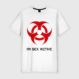 Мужская футболка премиум с принтом I`am sex active в Новосибирске, 92% хлопок, 8% лайкра | приталенный силуэт, круглый вырез ворота, длина до линии бедра, короткий рукав | active | актив | активный