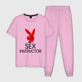 Мужская пижама хлопок с принтом Sex Instructor в Новосибирске, 100% хлопок | брюки и футболка прямого кроя, без карманов, на брюках мягкая резинка на поясе и по низу штанин
 | инструктор