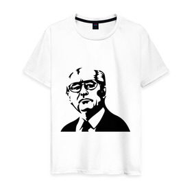 Мужская футболка хлопок с принтом Горбачев в Новосибирске, 100% хлопок | прямой крой, круглый вырез горловины, длина до линии бедер, слегка спущенное плечо. | горбачев | михаил сергеевич | политические | россия