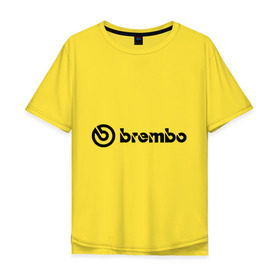 Мужская футболка хлопок Oversize с принтом Brembo в Новосибирске, 100% хлопок | свободный крой, круглый ворот, “спинка” длиннее передней части | brembo | брембо | колодки | тормоза | тормозные колодки | тюнинг