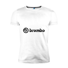 Мужская футболка премиум с принтом Brembo в Новосибирске, 92% хлопок, 8% лайкра | приталенный силуэт, круглый вырез ворота, длина до линии бедра, короткий рукав | brembo | брембо | колодки | тормоза | тормозные колодки | тюнинг