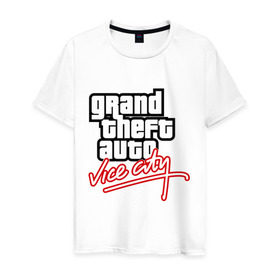 Мужская футболка хлопок с принтом GTA Vice City в Новосибирске, 100% хлопок | прямой крой, круглый вырез горловины, длина до линии бедер, слегка спущенное плечо. | auto | grand | thaft | гта | игра | компьютерная