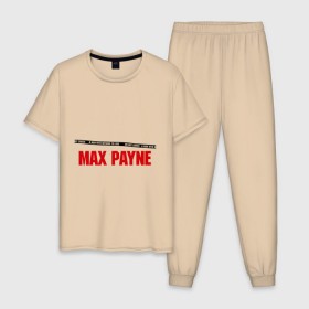 Мужская пижама хлопок с принтом Max Payne в Новосибирске, 100% хлопок | брюки и футболка прямого кроя, без карманов, на брюках мягкая резинка на поясе и по низу штанин
 | Тематика изображения на принте: pain | игра | компьютерная | макс | пейн | пэйн