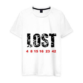 Мужская футболка хлопок с принтом LOST в Новосибирске, 100% хлопок | прямой крой, круглый вырез горловины, длина до линии бедер, слегка спущенное плечо. | Тематика изображения на принте: lost | лост | остаться в живых