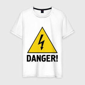 Мужская футболка хлопок с принтом Danger! в Новосибирске, 100% хлопок | прямой крой, круглый вырез горловины, длина до линии бедер, слегка спущенное плечо. | alarma | danger | алярма | данжер | знак опасности | опасность