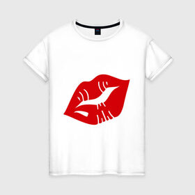 Женская футболка хлопок с принтом Губы в Новосибирске, 100% хлопок | прямой крой, круглый вырез горловины, длина до линии бедер, слегка спущенное плечо | kiss | lips | губы | помада | поцелуй