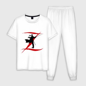 Мужская пижама хлопок с принтом Zorro в Новосибирске, 100% хлопок | брюки и футболка прямого кроя, без карманов, на брюках мягкая резинка на поясе и по низу штанин
 | Тематика изображения на принте: zorro | зорро